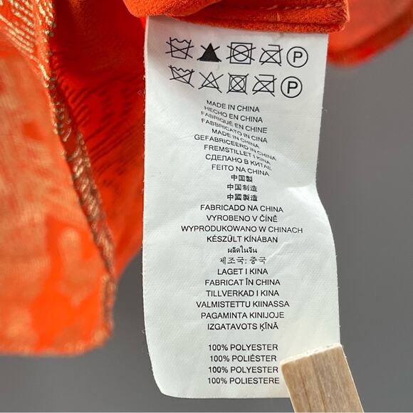 Michael Kors Poppy/Gold Samara Smocked Bell Sleeve Tunic Metallic Blouse Size 2X - Picture 12 of 13